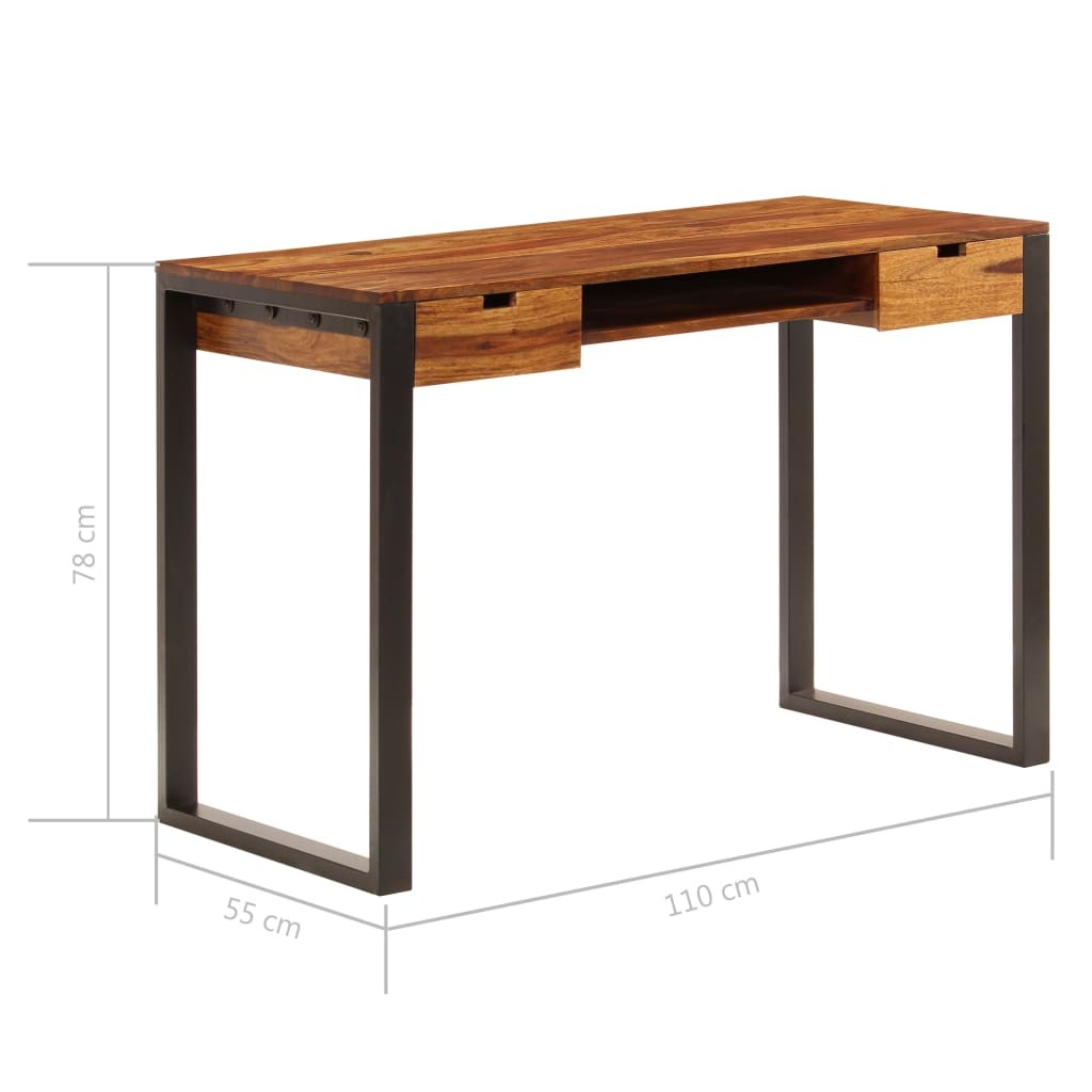 Desk 110x55x78 cm Solid Sheesham Wood and Steel